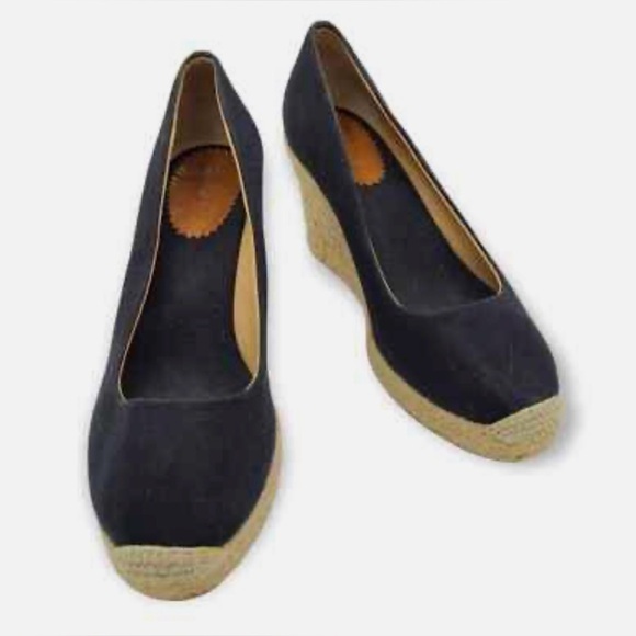 J. Crew Black Seville Espadrille Canvas Jude Wedges Size 9 - Picture 1 of 15